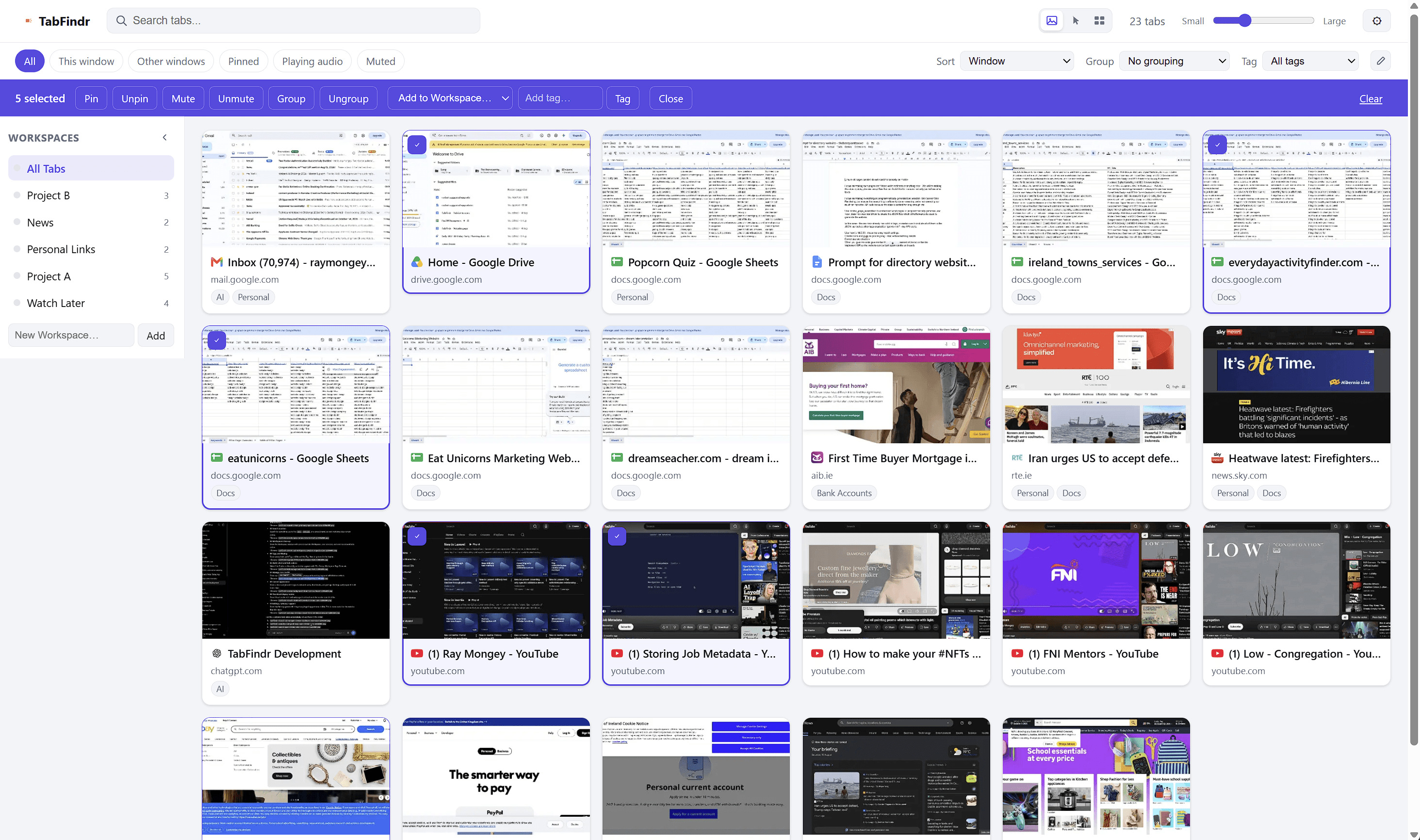 TabFindr dashboard in an alternate light theme, showing personalised appearance settings