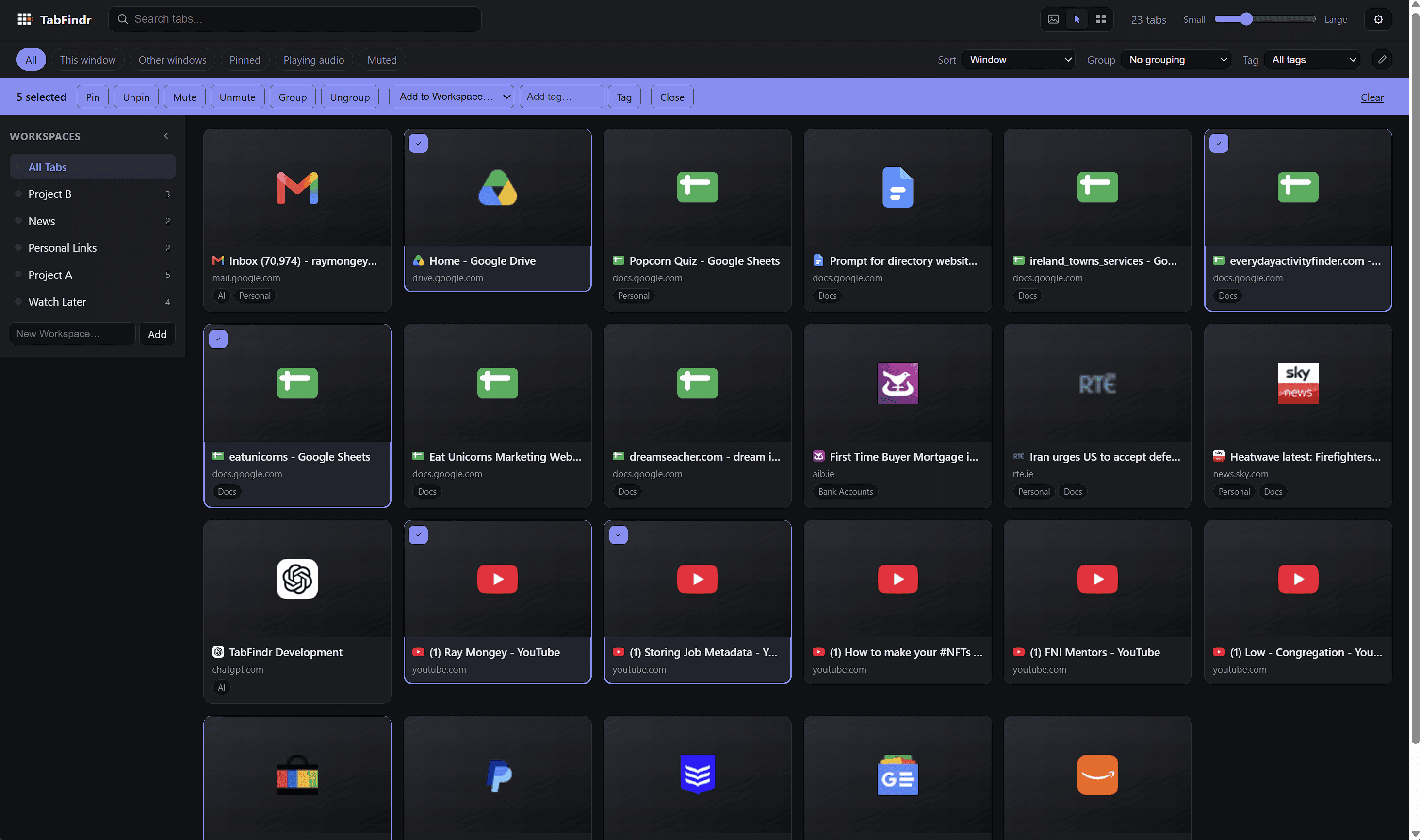 TabFindr showing tabs in compact icon mode instead of full visual thumbnails